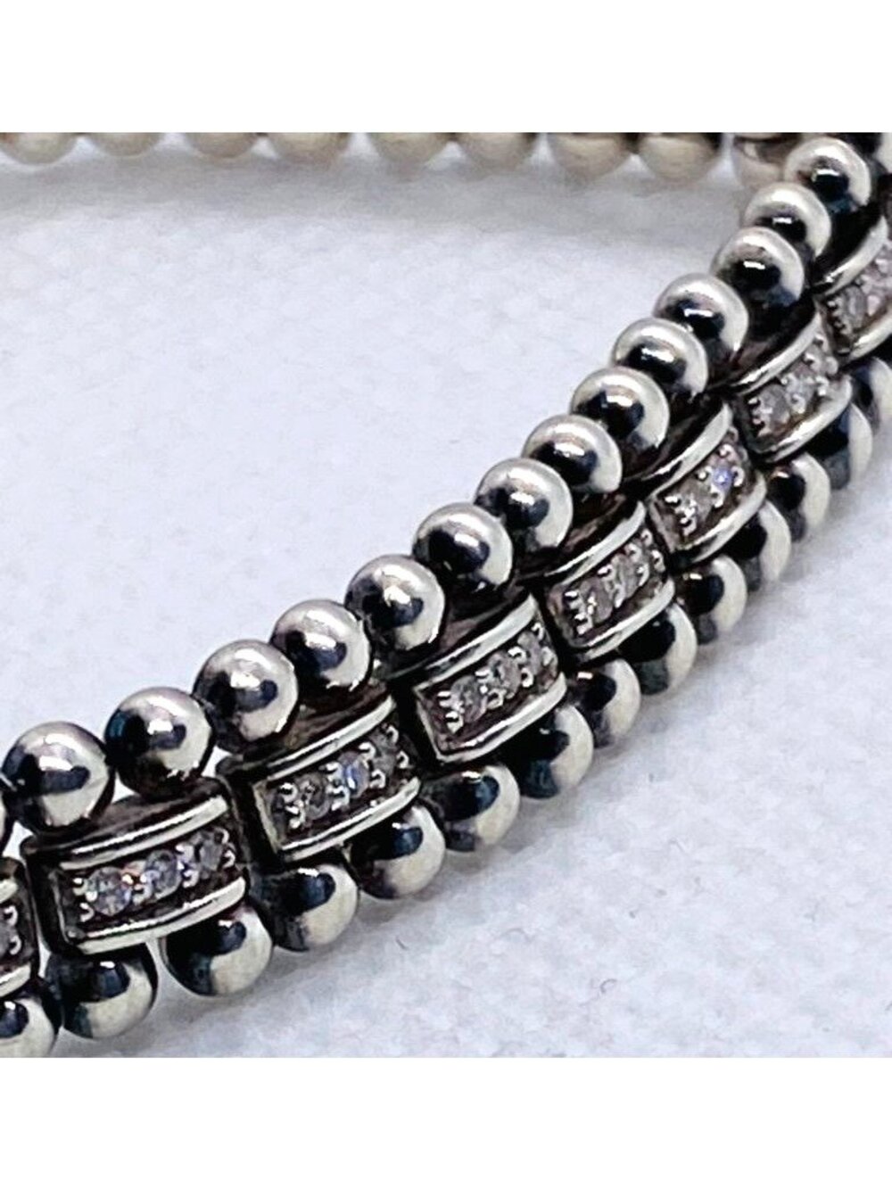 Lagos Spark Pave Diamond Bracelet Sterling Silver 925 5.5"